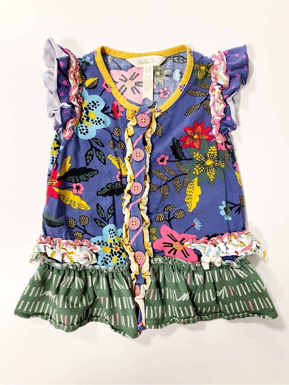 Matilda Jane | Multicolor Ruffle Girls Tunic Top 18-24 Artsy Boho Rainbow Summer